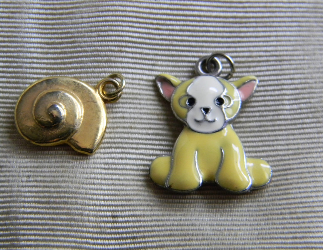 p384 Set of (2) Pendants Sold together Dog and Shell- No Chains