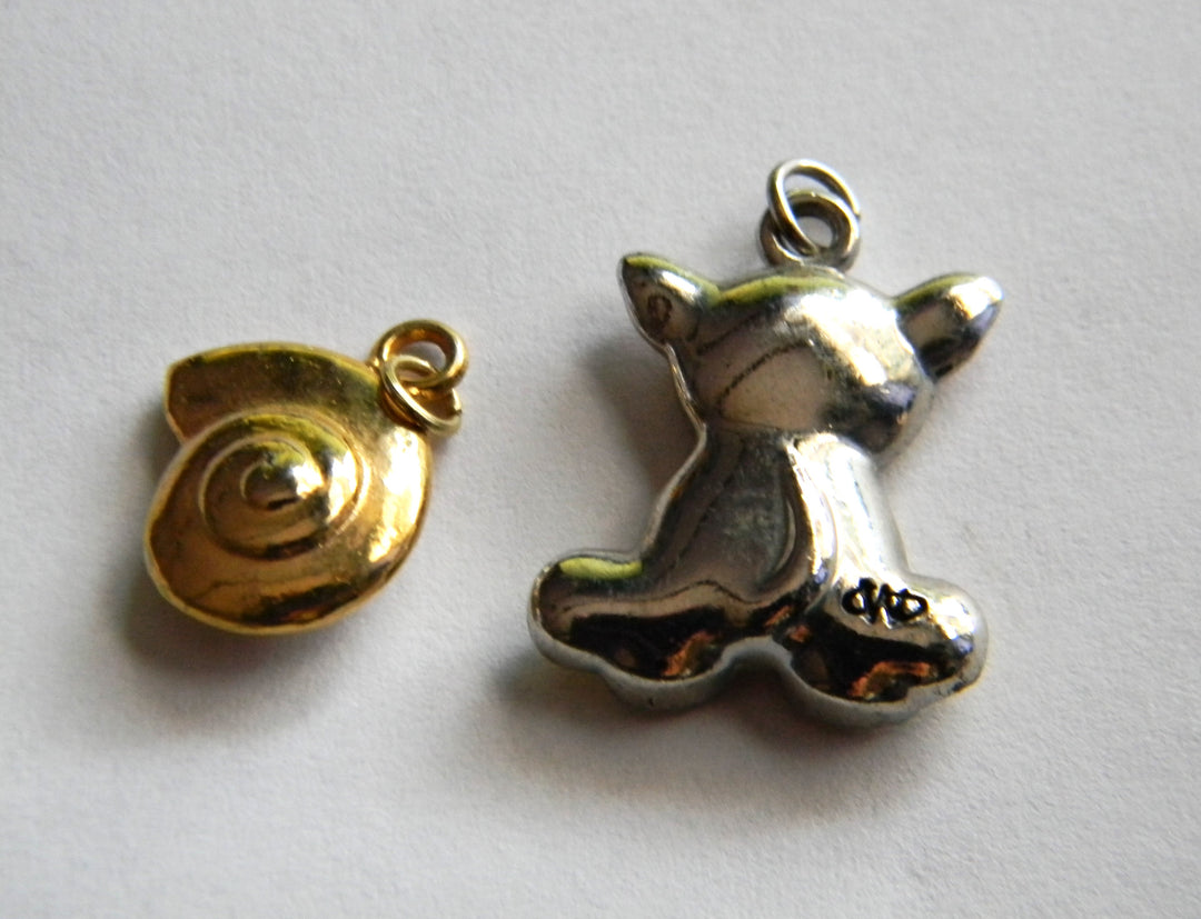 p384 Set of (2) Pendants Sold together Dog and Shell- No Chains