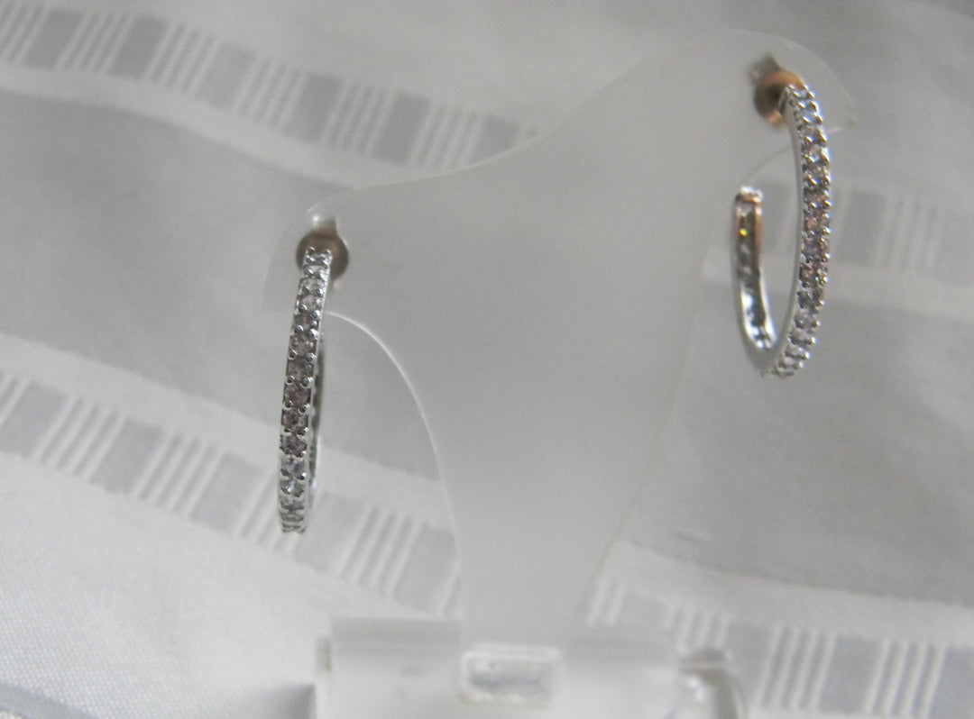 p390 Stunning Sterling Silver Hoop Earrings with Clear stones/ Butterfly backs