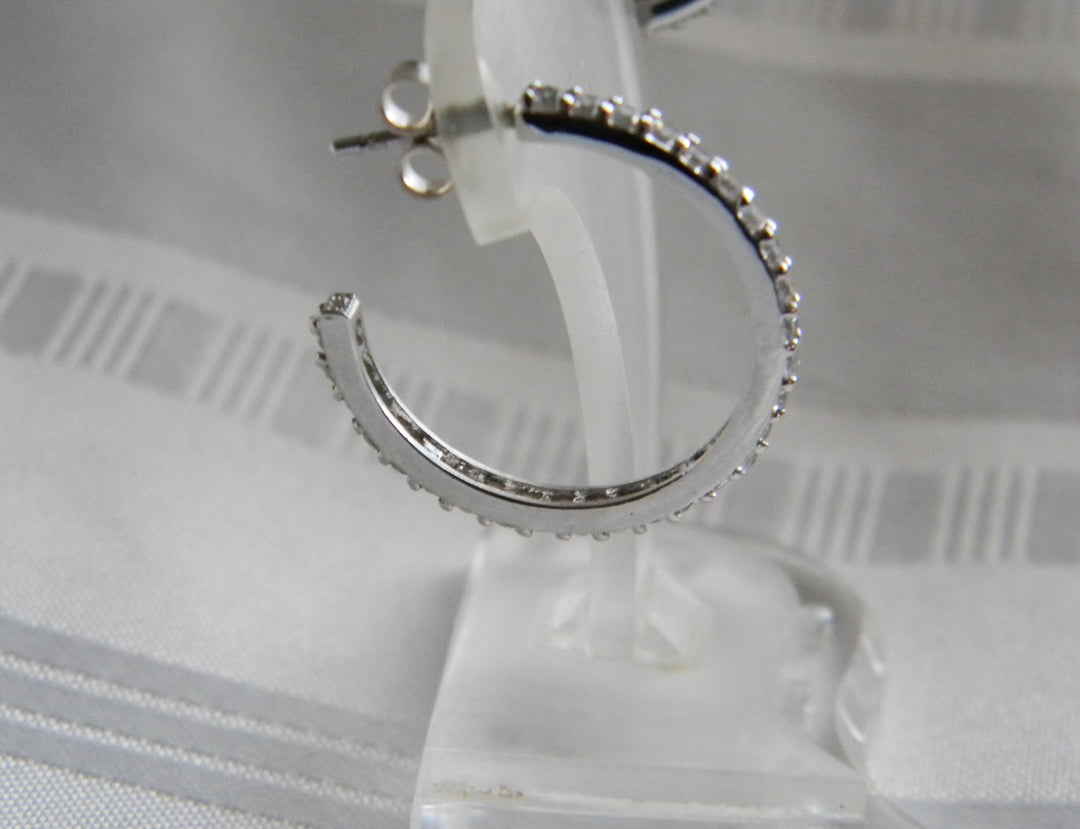 p390 Stunning Sterling Silver Hoop Earrings with Clear stones/ Butterfly backs