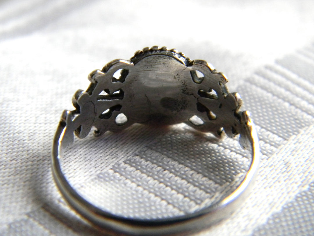 p406 Beautiful Sterling Silver Black Onyx Filigree Ring