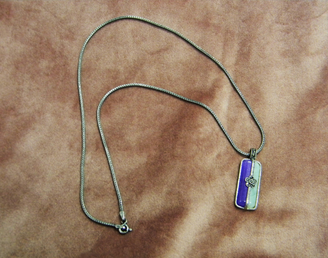 p411 Unique Sterling Necklace with Purple and White stones