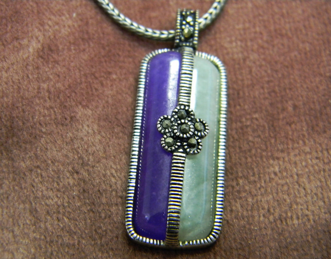 p411 Unique Sterling Necklace with Purple and White stones