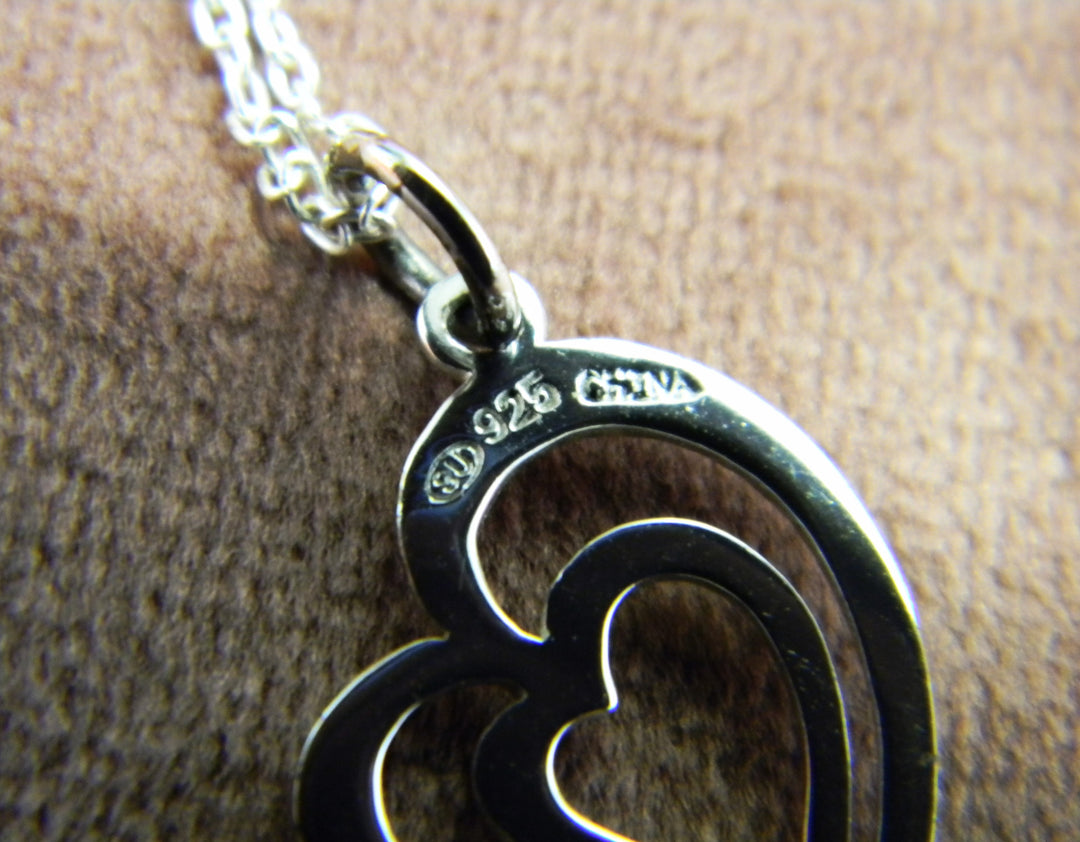 p412 Stunning Double heart Pendant on a Rolo Chain all in Sterling