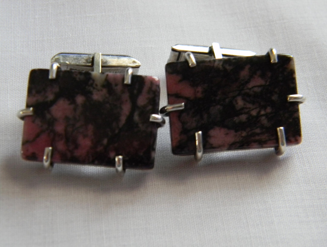 p419 Handsome Men's Sterling Silver Jez Originals Rhodonite Cufflinks