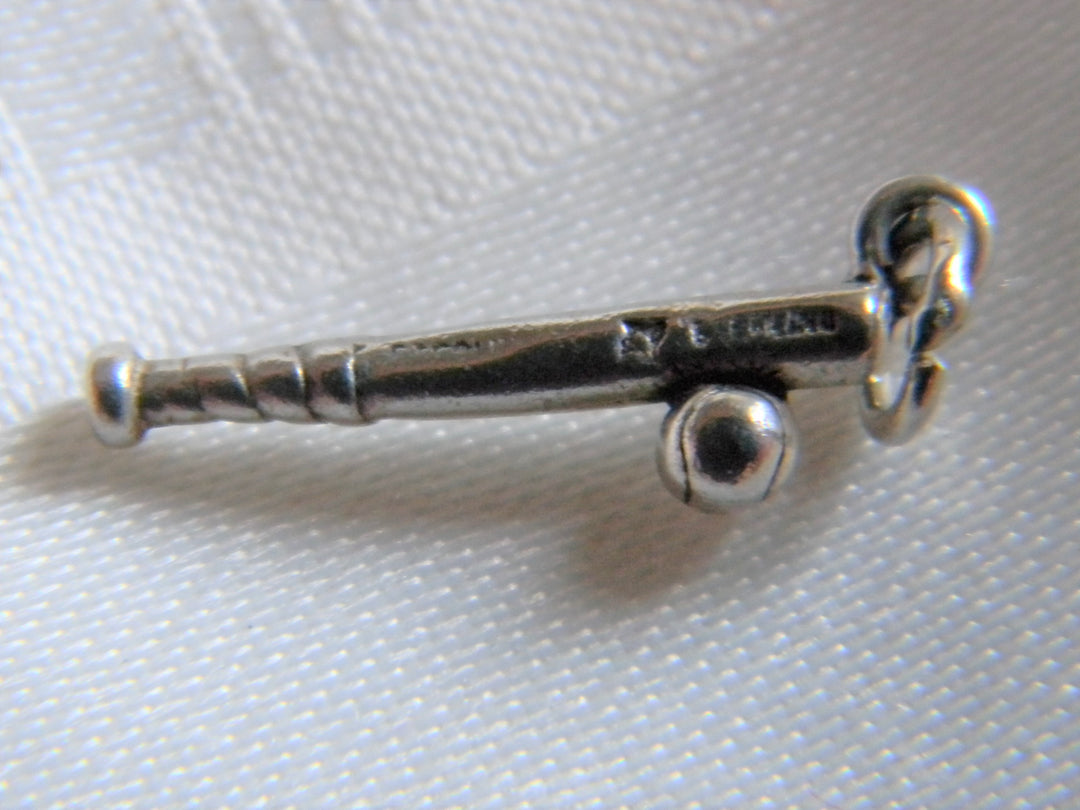 h598 Vintage Sterling Silver Baseball Bat and Ball Charm /Pendant