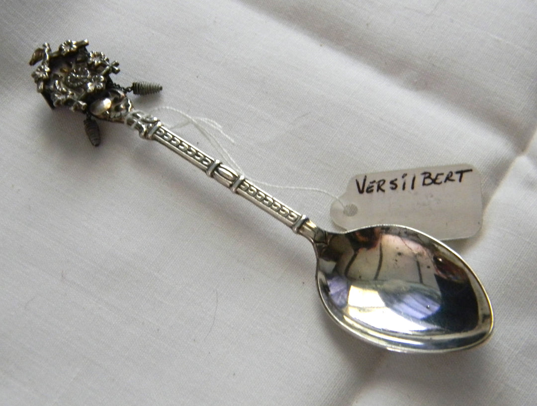 p453 Unique Preowned Silver Collector Spoon with Cucuko Clock at Top