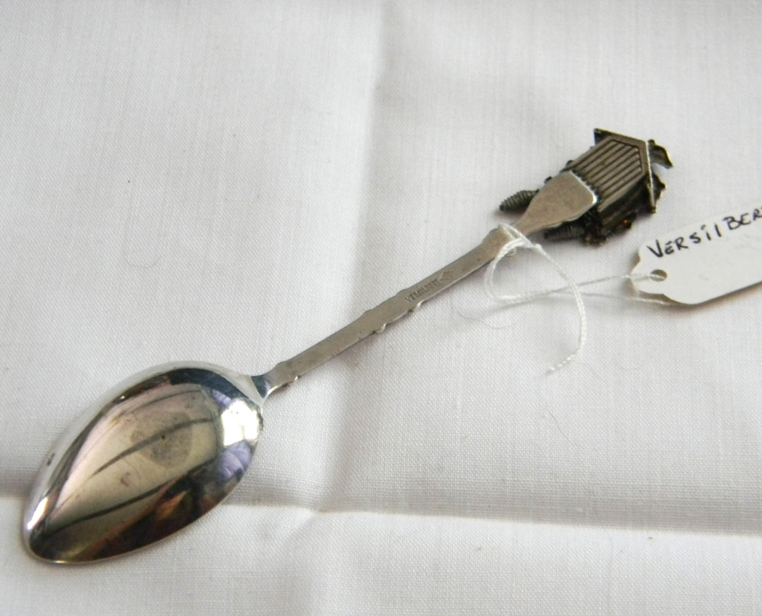 p453 Unique Preowned Silver Collector Spoon with Cucuko Clock at Top