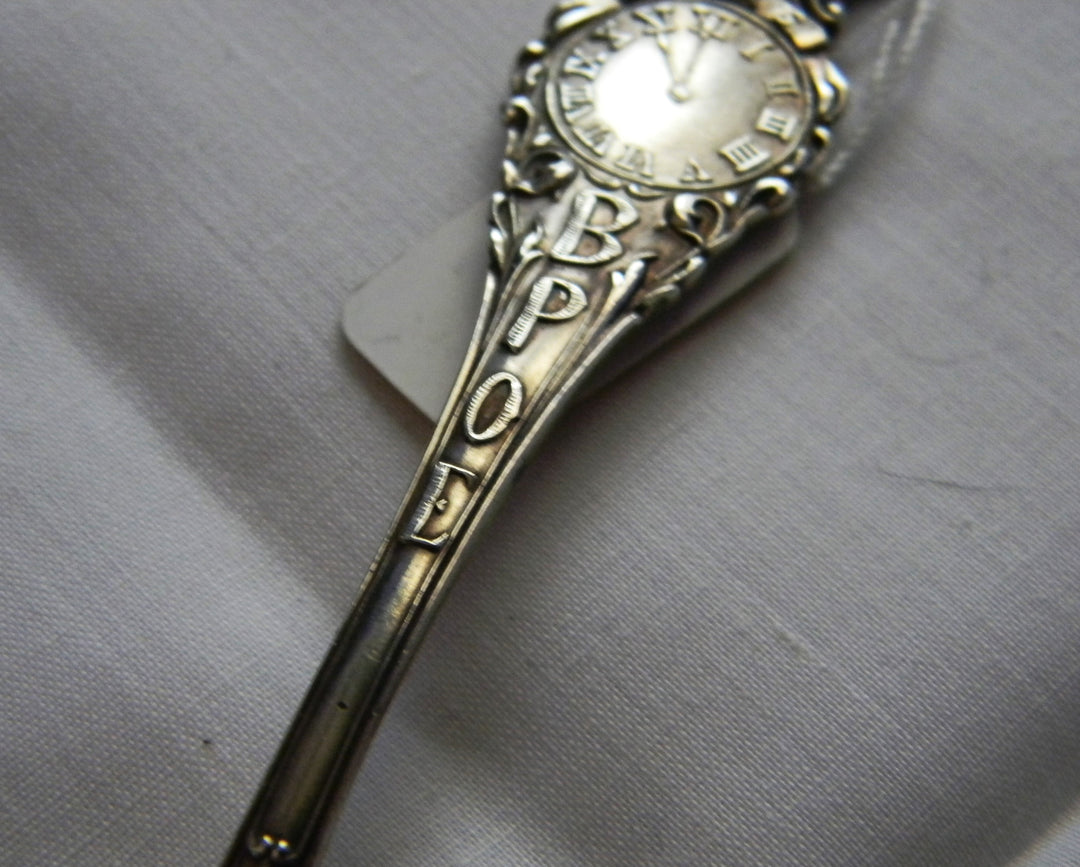 p454 Unique Preowned Silver BPOE Collector Spoon Alamosa, COLO - Moose and Clock