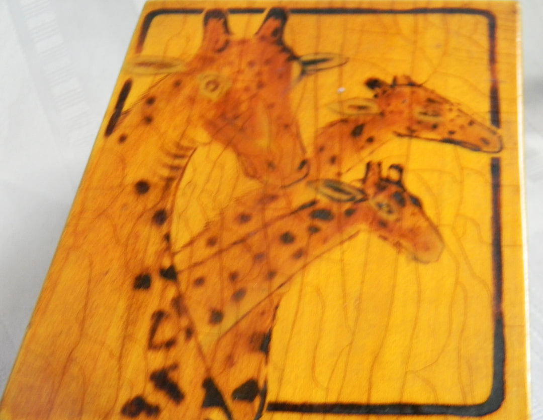 p458 Set of 2 Nesting Wood Boxes With Giraffe Designs on Lids made in China