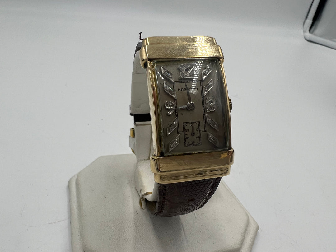 u019 Hamilton 1930s Cocktail Mens XL 14kt Gold Diamond