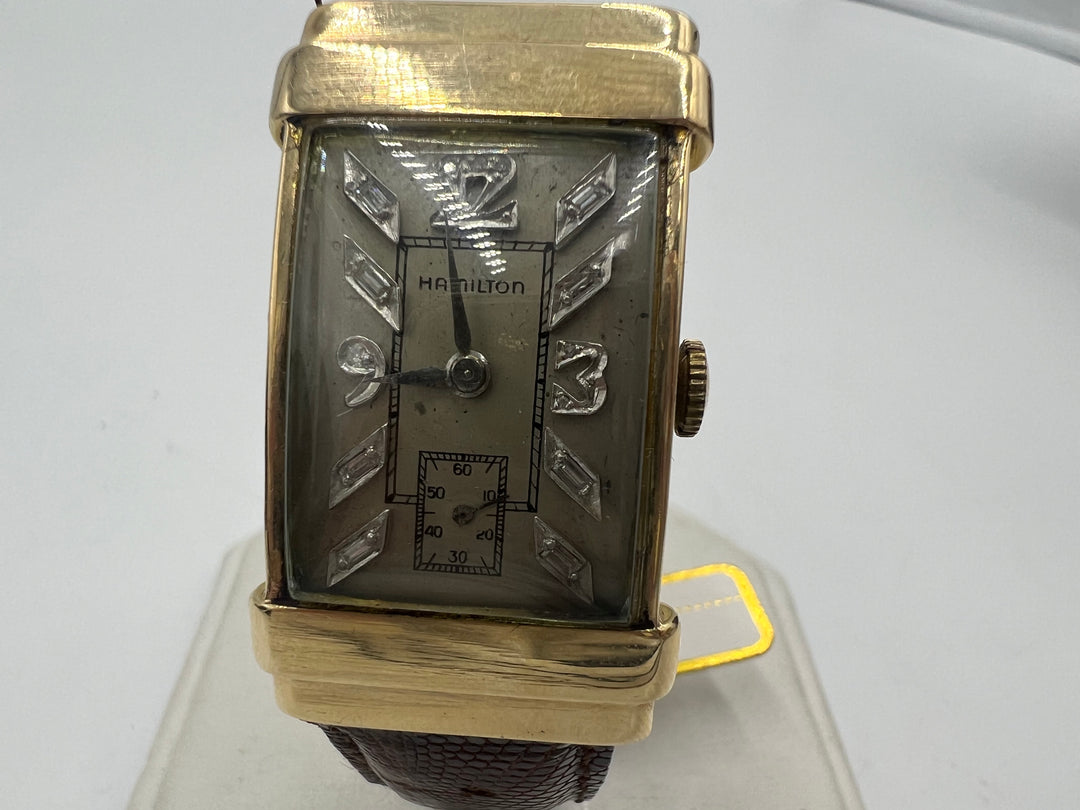 u019 Hamilton 1930s Cocktail Mens XL 14kt Gold Diamond