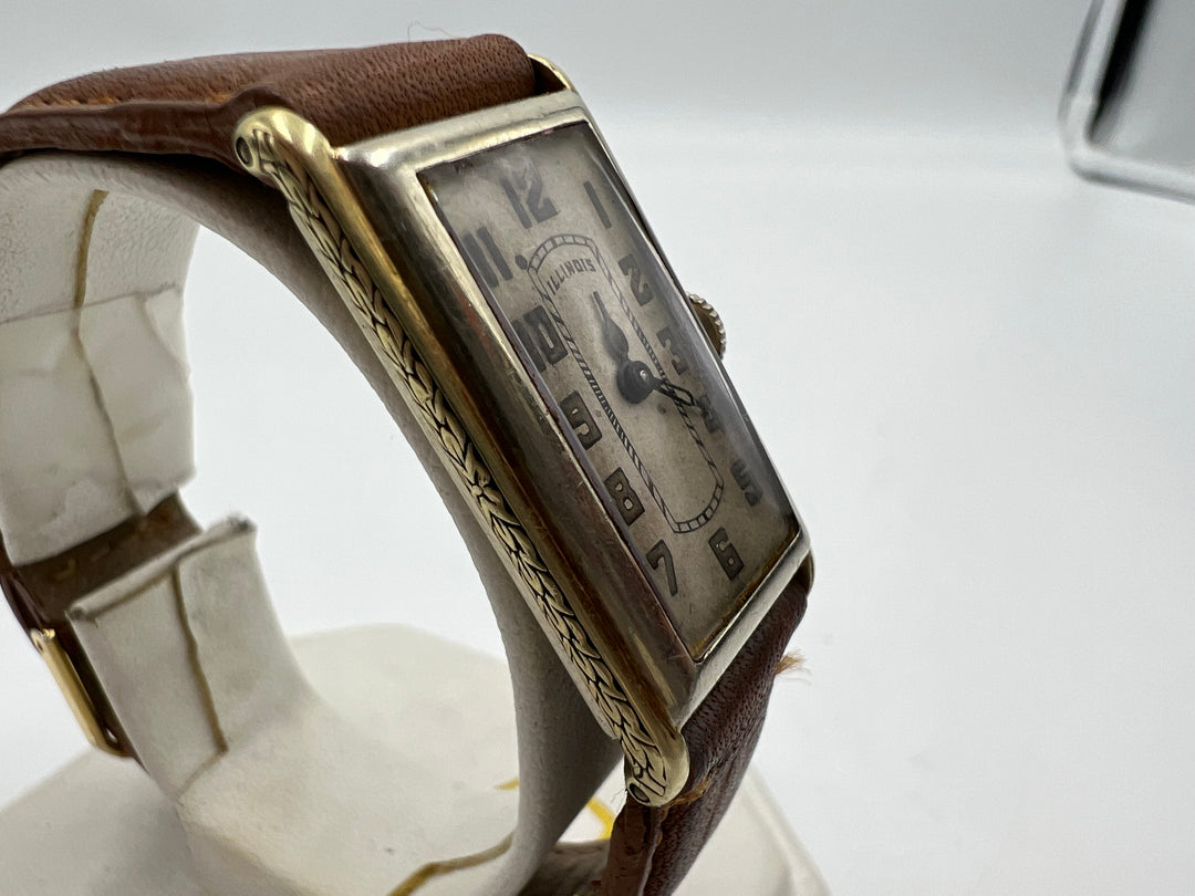 u025 Illinois 1920s 14k Gold Filled Two Tone Wrist Watch