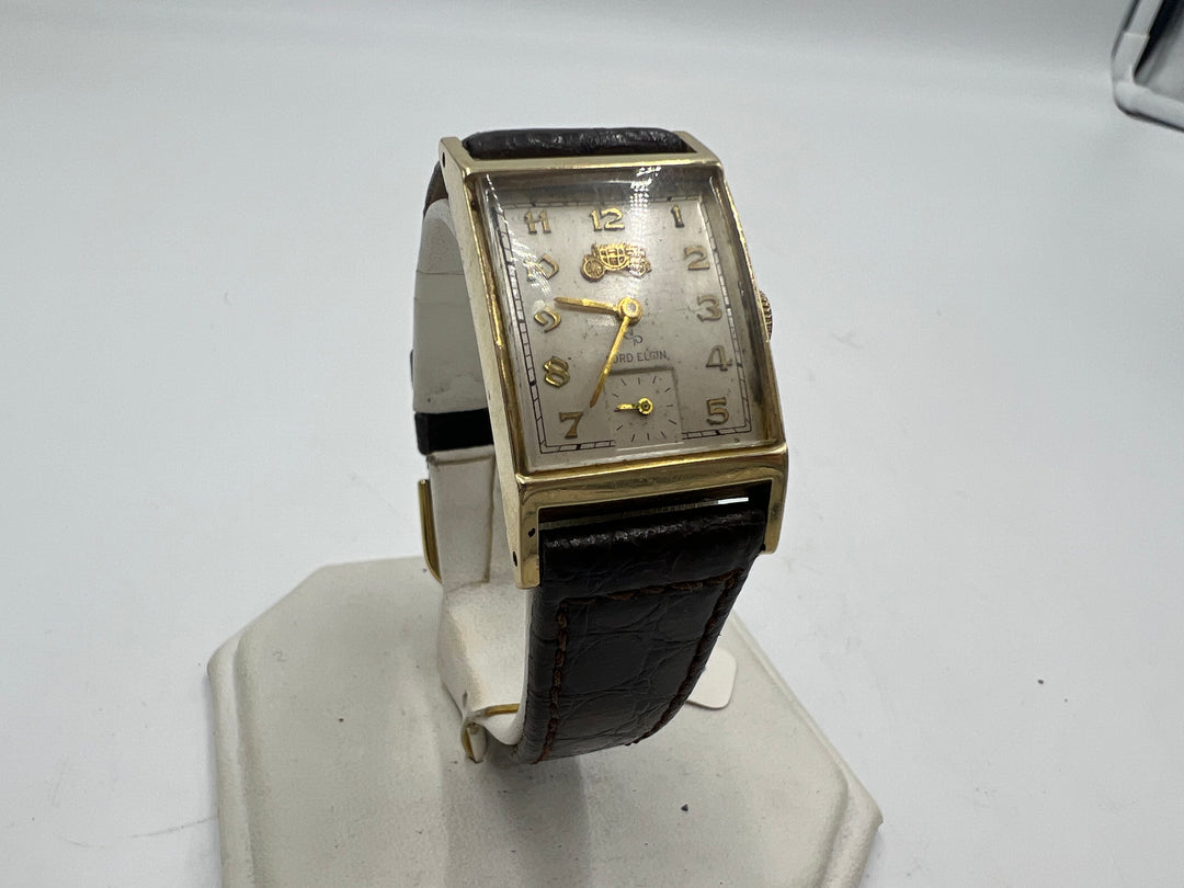 u036 Lord Elgin 1950s "Fisher Body Company" 14k Gold Watch