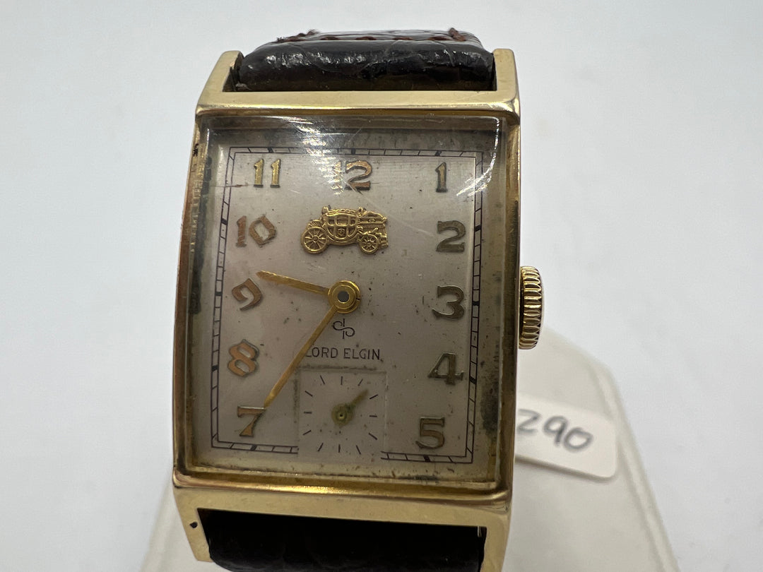 u036 Lord Elgin 1950s "Fisher Body Company" 14k Gold Watch