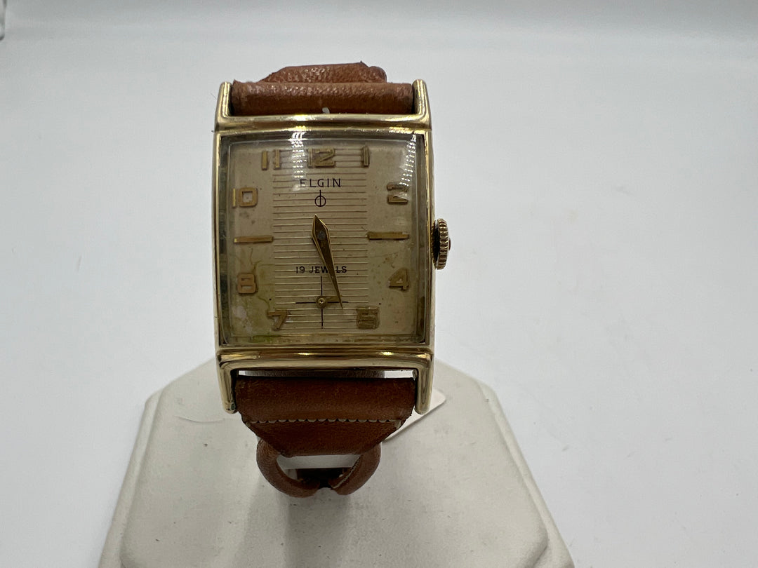 u042 Elgin 10k Gold Plated Manual Wind 19 J Square Case