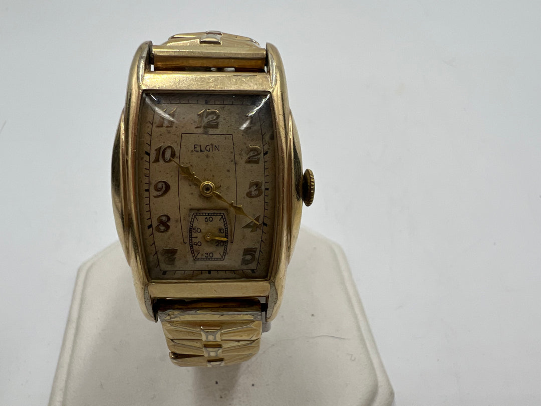 u043 Elgin 10k Gold Filled Art Deco Manual Wind Wrist Watch