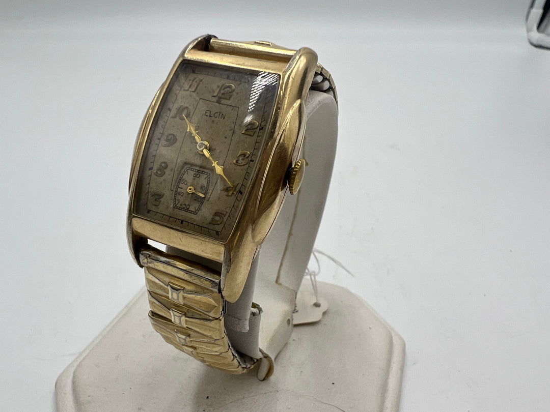 u043 Elgin 10k Gold Filled Art Deco Manual Wind Wrist Watch