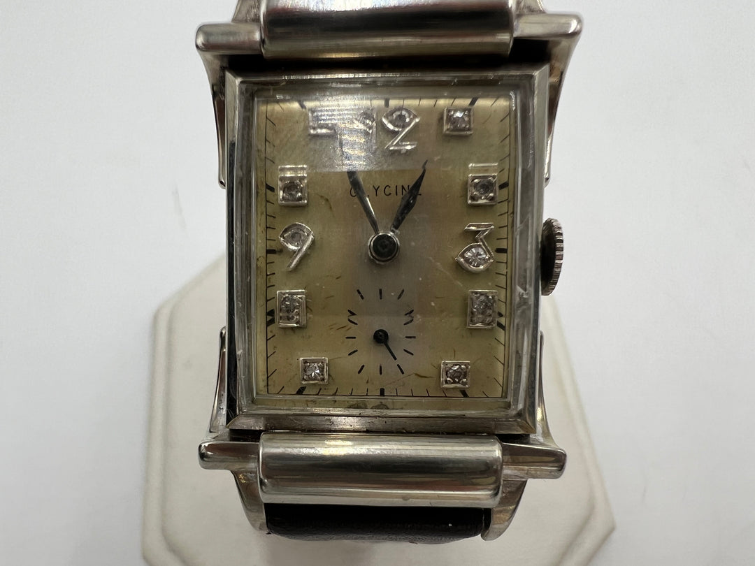 u069 Glycine 14k WG Diamond Art Deco Small Seconds Wrist Watch