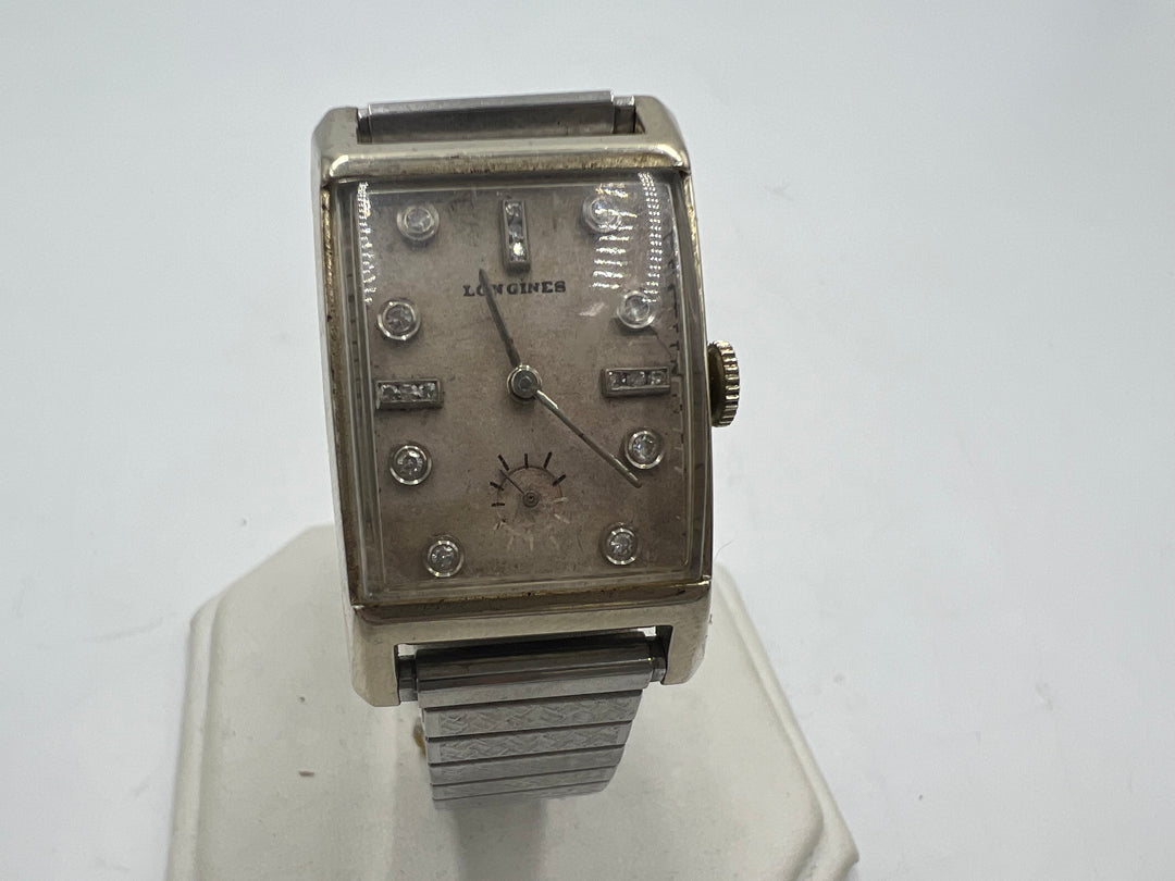 u092 Longines 1930s 14k WG Diamond Mechanical Wristwatch