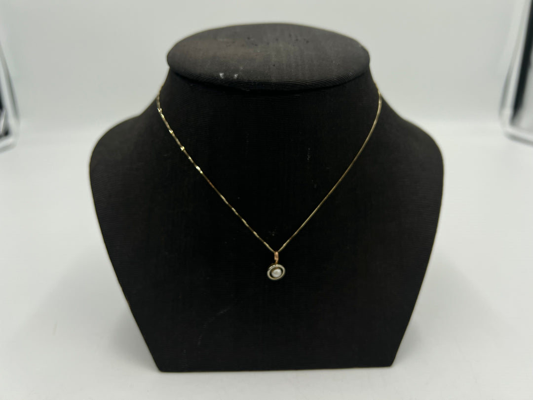 u122 Lovely Ladies Vintage 14kt Gold Pearl Pendant 16" Box Chain