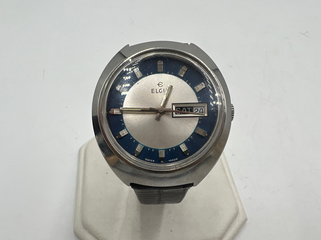 u151 Elgin Stainless Steel Blue Dial Automatic Day Date Watch