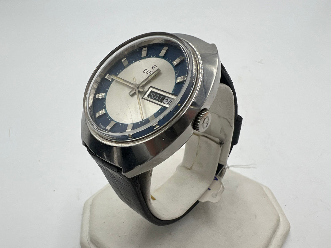 u151 Elgin Stainless Steel Blue Dial Automatic Day Date Watch