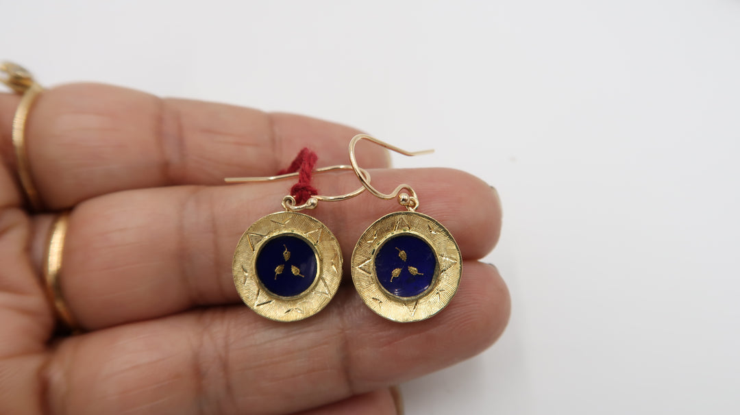 t524 10kt Yellow Gold Enamel Dangle Earrings