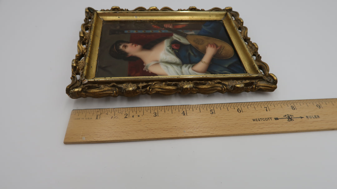 t556 Antique Early 20th Century German Porcelain Plaque Painting, Framed