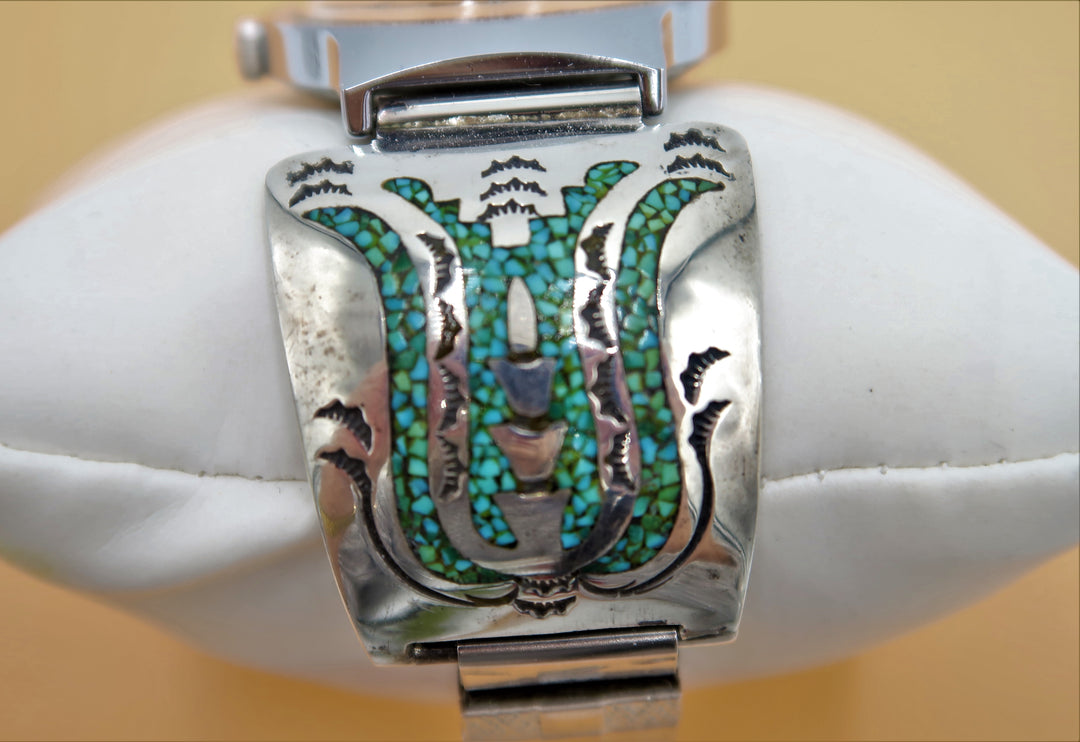 K428 Stunning Navajo Sterling Turquoise Watch Band with Automatic Timex Watch