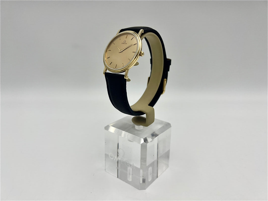 u275 Omega 1980s 14kt Gold Mineral Crystal Wrist Watch