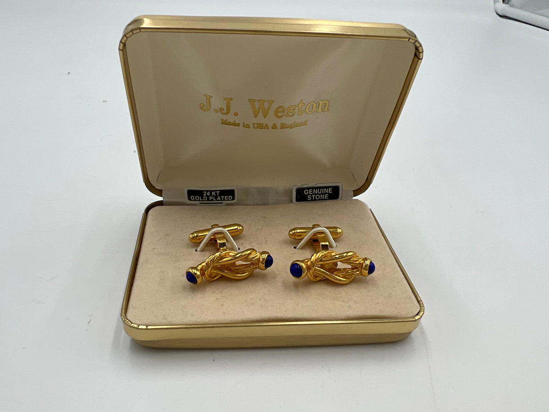 t680 J.J. Weston Antique Gold Plated and Blue Cufflinks