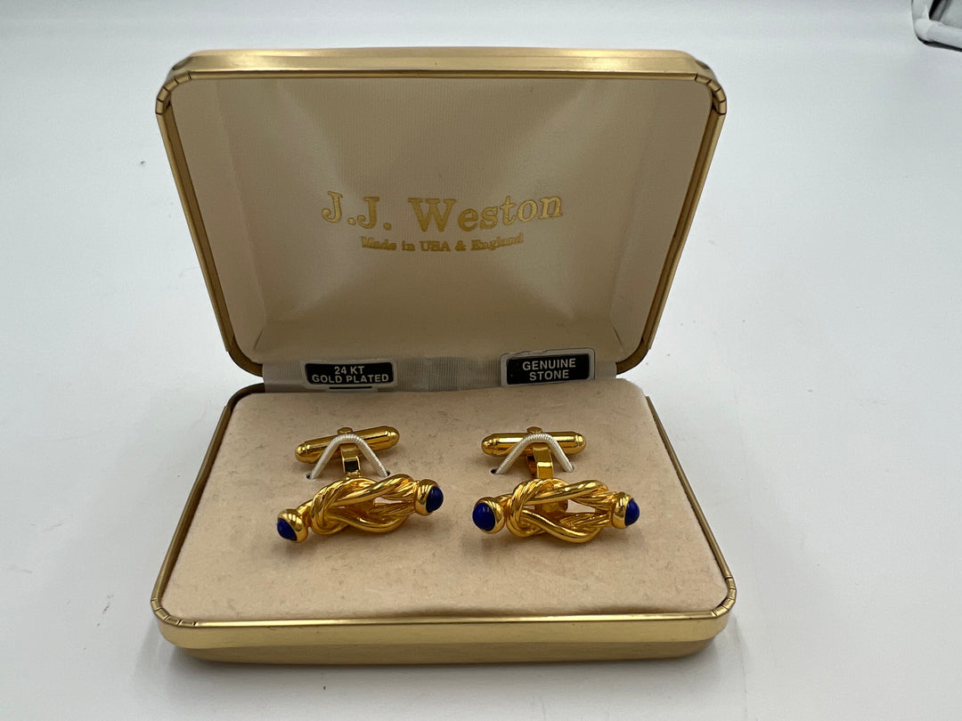 t680 J.J. Weston Antique Gold Plated and Blue Cufflinks