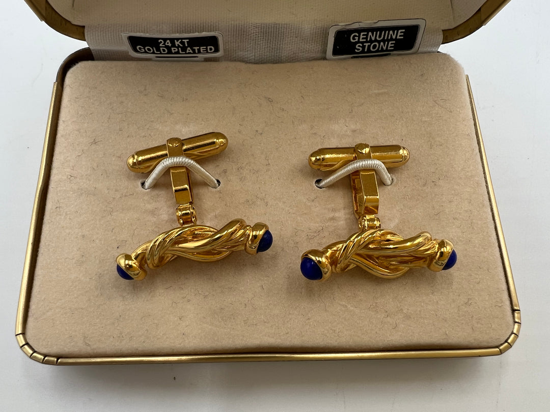 t680 J.J. Weston Antique Gold Plated and Blue Cufflinks