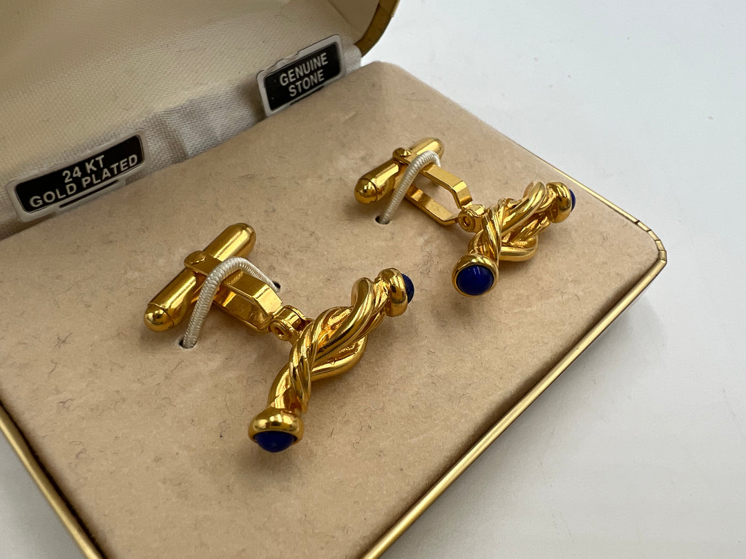 t680 J.J. Weston Antique Gold Plated and Blue Cufflinks