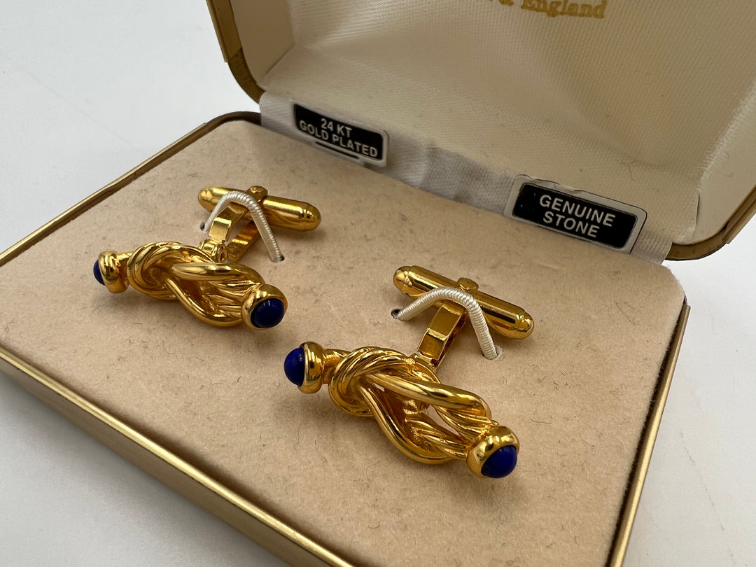 t680 J.J. Weston Antique Gold Plated and Blue Cufflinks