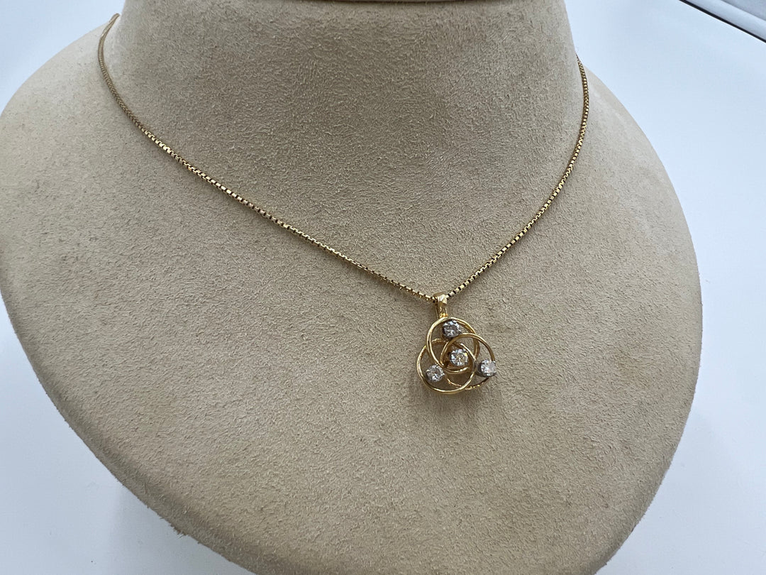 t688 Intricate 14kt Gold and Diamond Love Knot Necklace