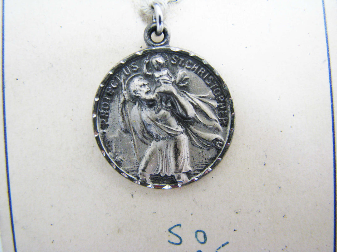 ﻿j108 Vintage Sterling Silver St. Christopher Medal Pendant