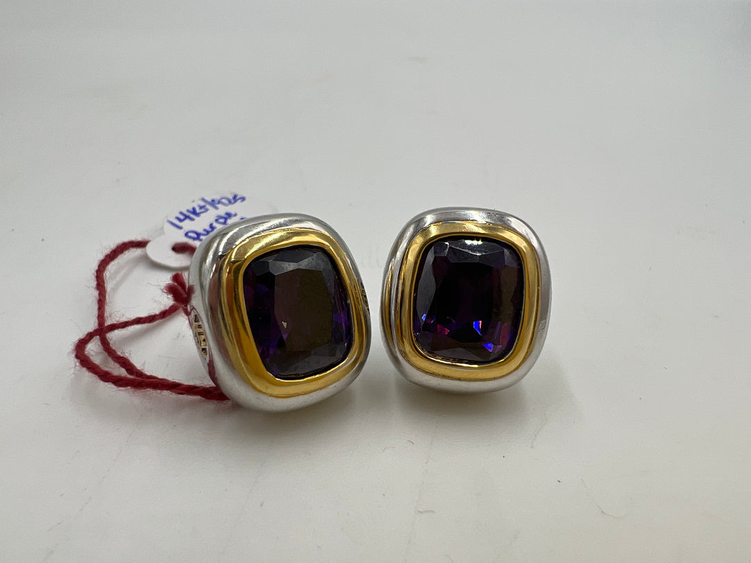 t718 Beautiful Gold and Sterling Silver Purple Stone Earrings