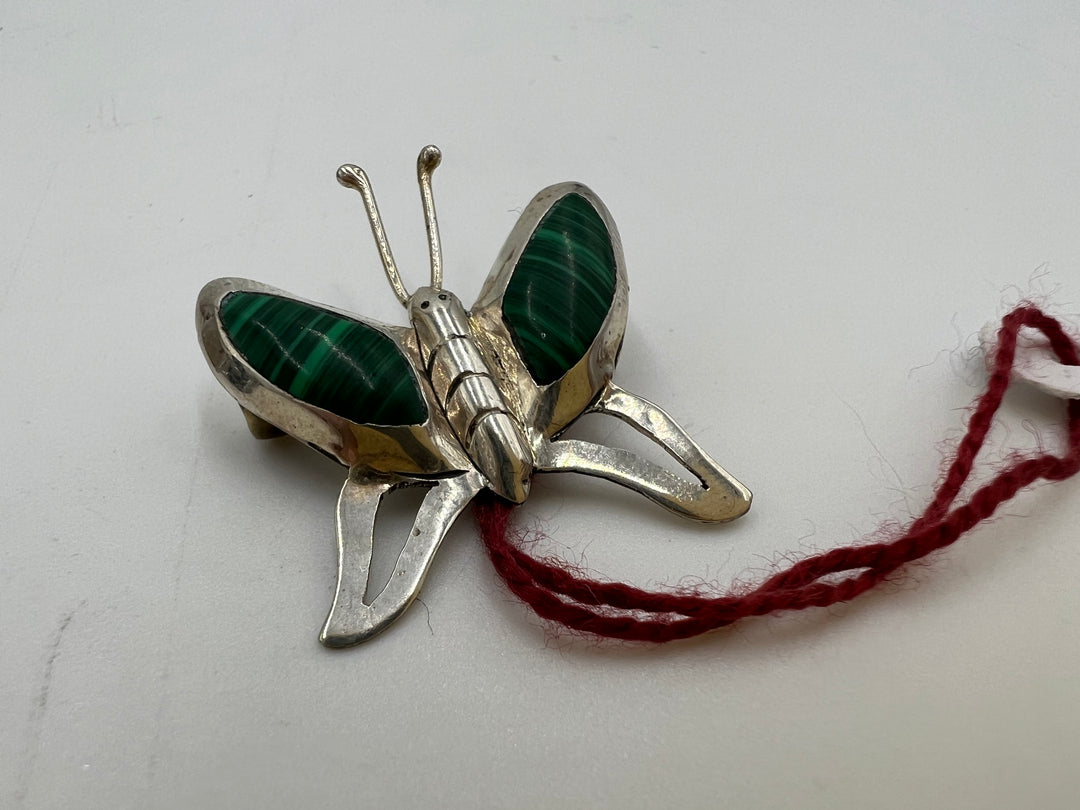 t721 Unique Silver Malachite Butterfly Pin