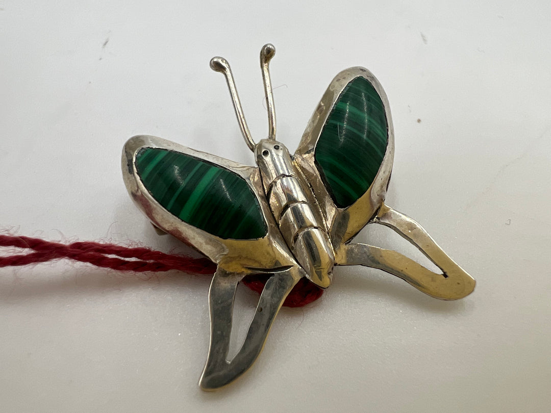 t721 Unique Silver Malachite Butterfly Pin