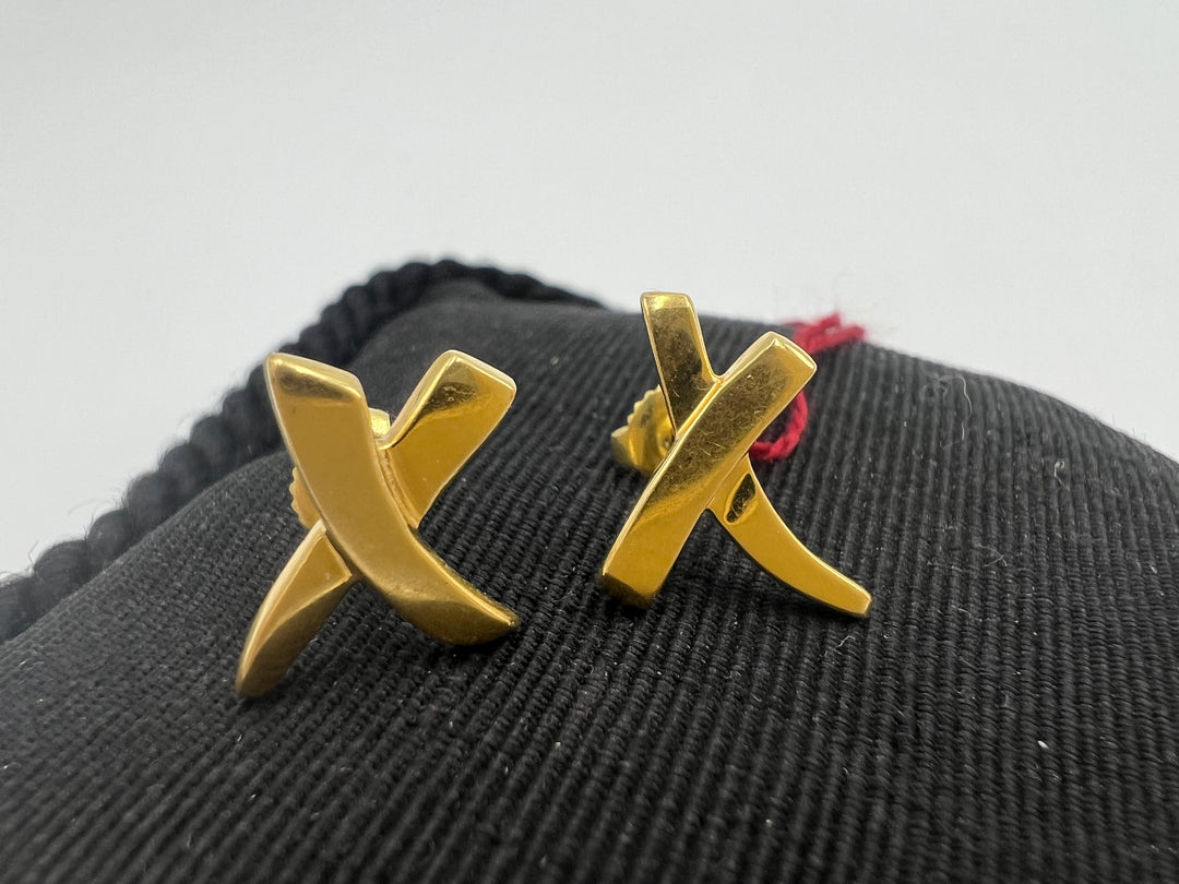 t735 Beautiful Yellow Gold Graffiti X Earrings