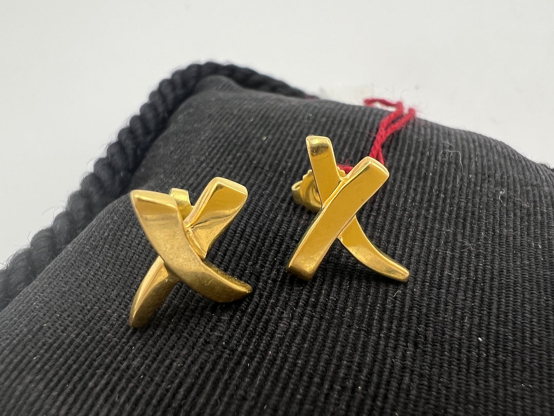 t735 Beautiful Yellow Gold Graffiti X Earrings