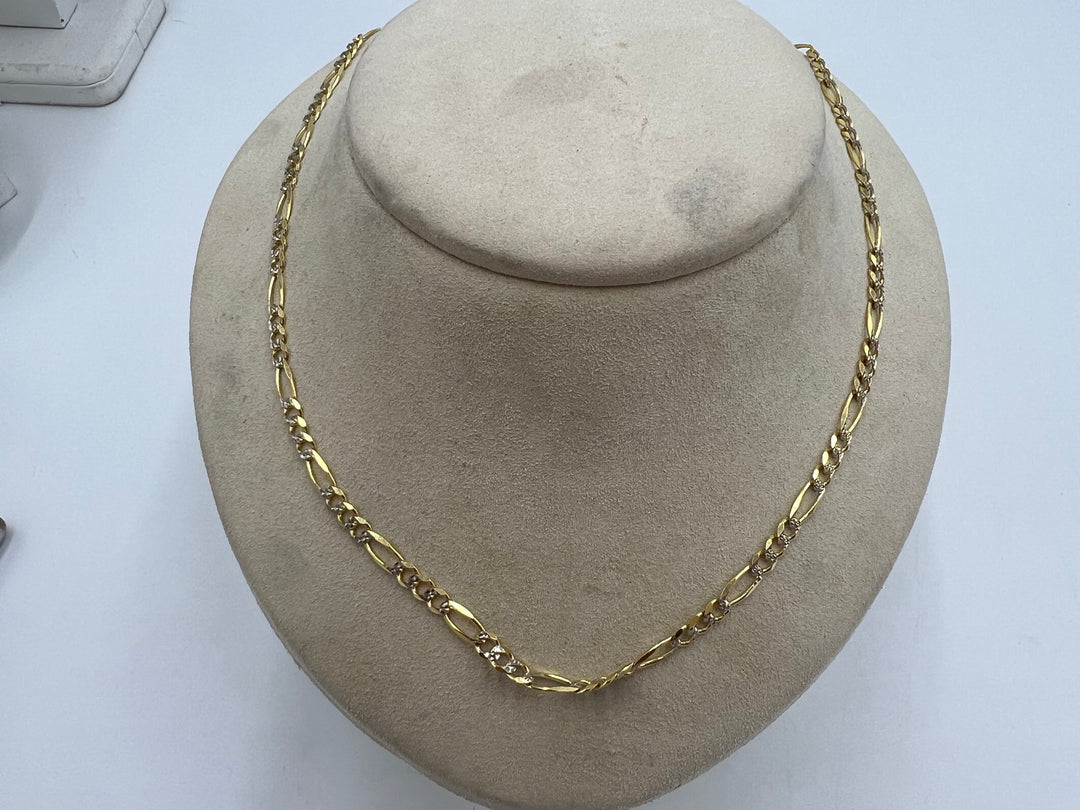 t736 Elegant White and Yellow Gold Figaro Chain