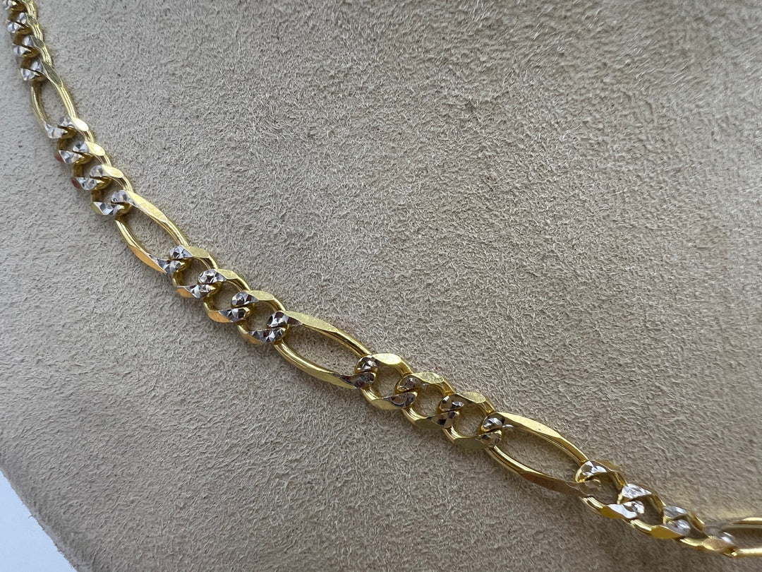 t736 Elegant White and Yellow Gold Figaro Chain