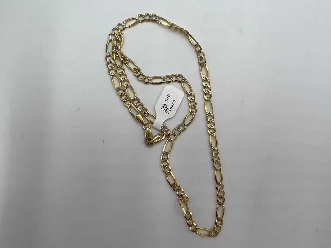 t736 Elegant White and Yellow Gold Figaro Chain