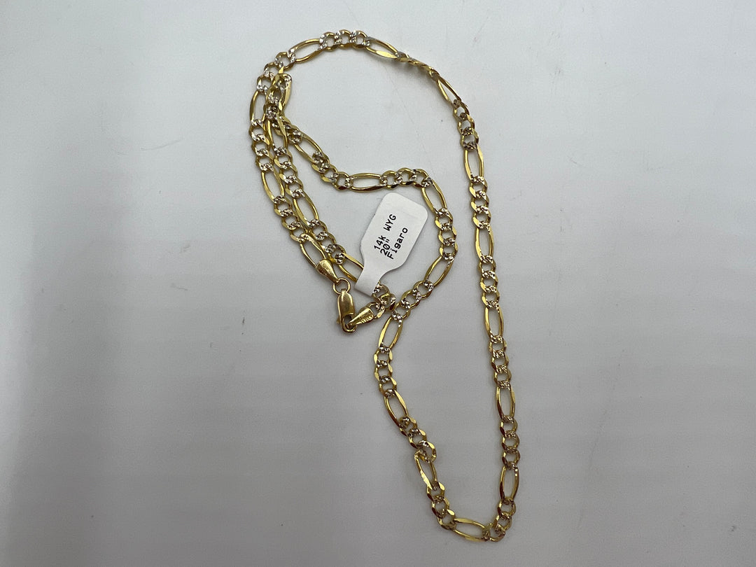 t736 Elegant White and Yellow Gold Figaro Chain