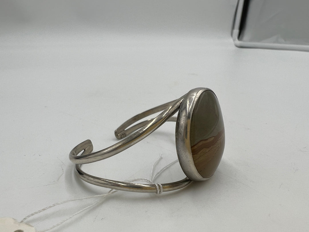 t754 Unique Sterling Silver and Stone Cuff Bracelet