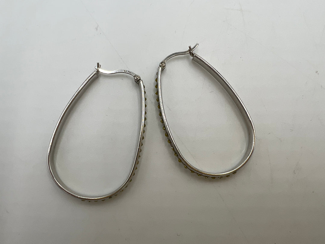 t765 Unique Sterling Silver Yellow Stone Hoop Earrings