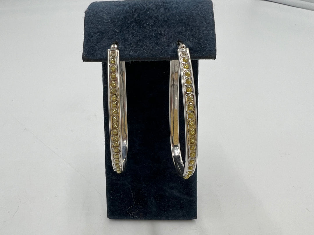 t765 Unique Sterling Silver Yellow Stone Hoop Earrings